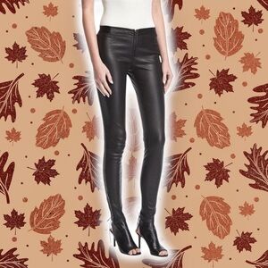 NWT Alice + Olivia Black 100% Leather ‘Maddox’ Front-Zip Leggings w/ Chain Sides